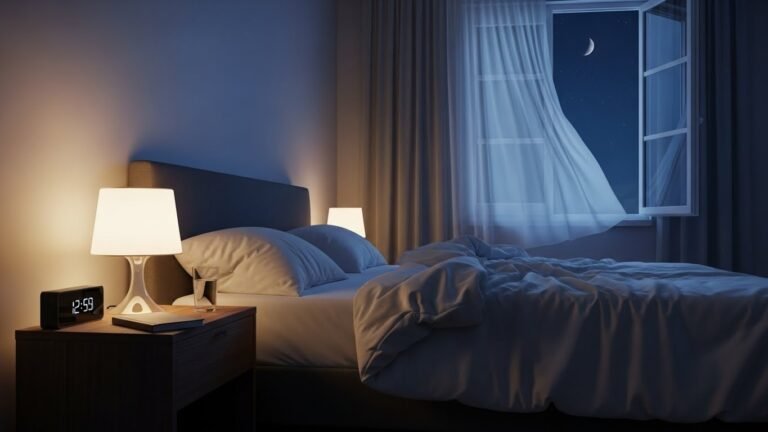 calm nighttime bedroom representing restorative sleep