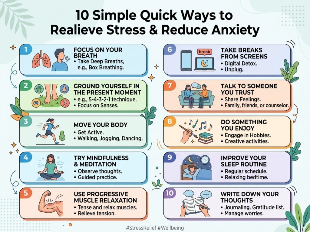 10 Simple Quick Ways to Relieve Stress and Reduce Anxiety .