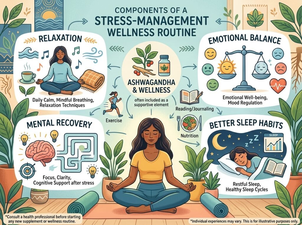 Ashwagandha is frequently used in stress-management wellness routines.