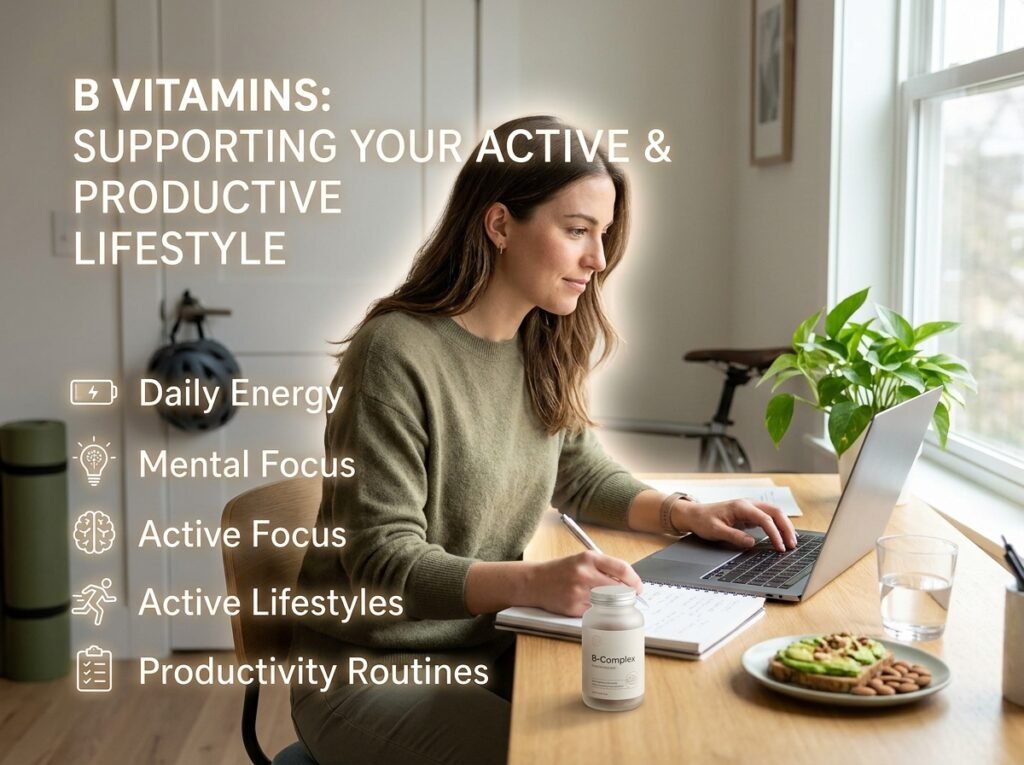 B vitamins are often associated with natural energy metabolism and productivity support.